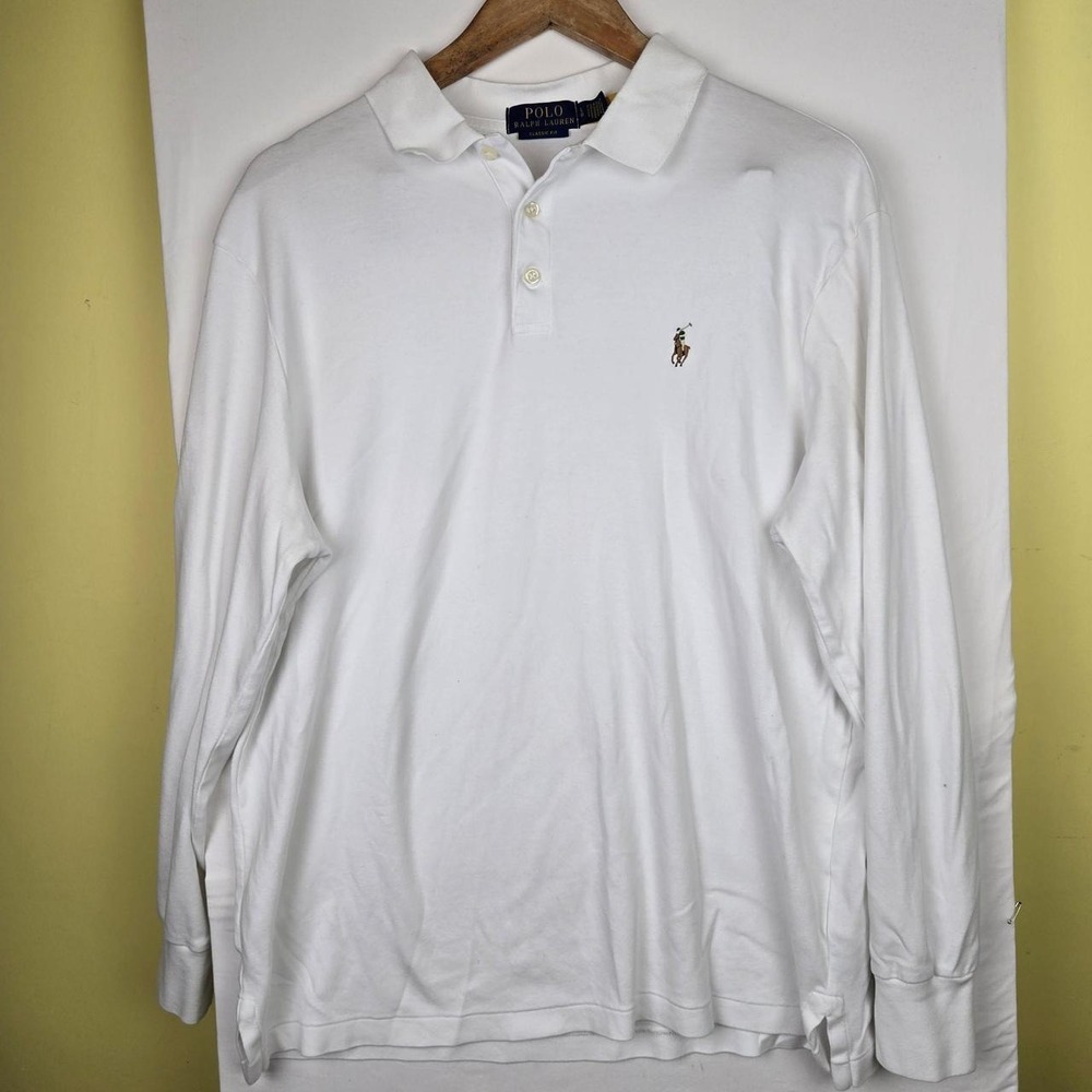 Polo Ralph Lauren white long sleeve polo shirt Size L.  read!